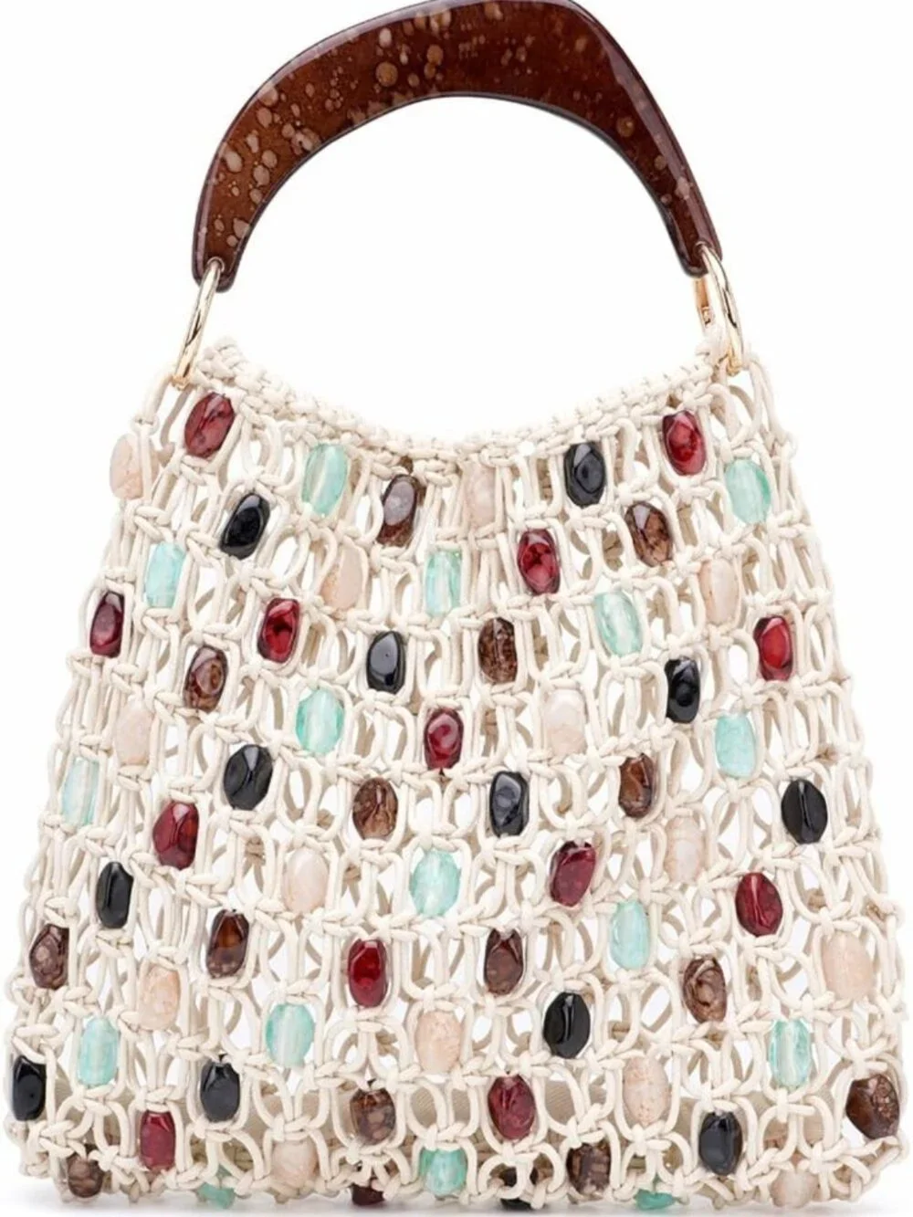 Colorful Boho Crochet Shoulder Bag, Lightweight Beaded Beach Tote & Travel Purse